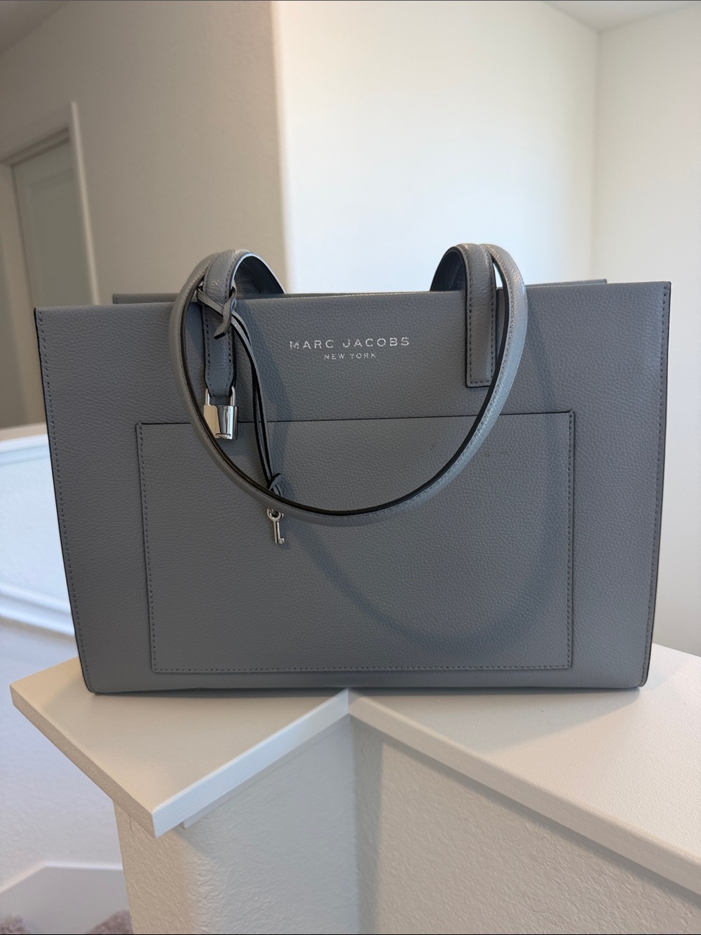 Marc Jacobs Gray Leather Tote with Front Pocket and Charm